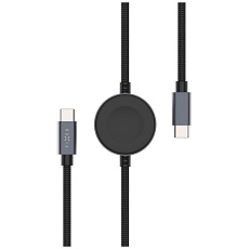 FIXED Power Watch Cable USB-C/USB-C a Apple/Samsung Watch nabíječkou, 1.5m, PD 60W šedý