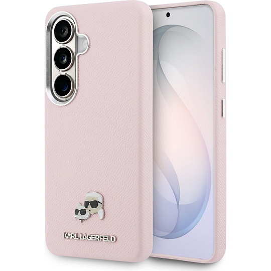 Karl Lagerfeld Grained PU Leather K&CH Heads Magnetic kryt Samsung Galaxy S26 růžový