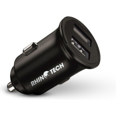 RhinoTech LITE MINI kovový duální USB-A nabíjecí adaptér do auta 24W, černá