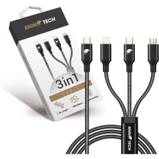 RhinoTech nabíjecí a datový kabel 3v1 USB-C (MicroUSB + Lightning + USB-C) 40W 1,2m, černá