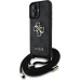 Guess PU 4G Metal Logo Crossbody popruh kryt iPhone 16 černý