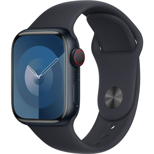 Apple Watch Series 9 Cellular 41mm Temně inkoustový hliník s inkoustovým sportovním řemínkem S/M