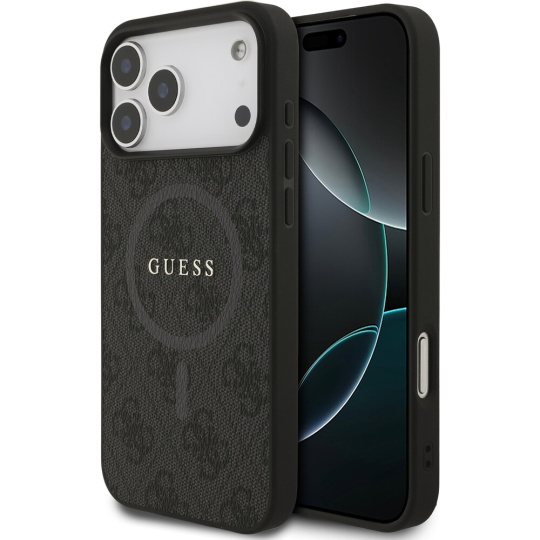 Guess PU Leather 4G Colored Ring MagSafe Zadní Kryt pro iPhone 17 Pro Max černý Guess PU Leather 4G Colored Ring MagSafe Zadní Kryt pro iPhone 17 Pro Max černý