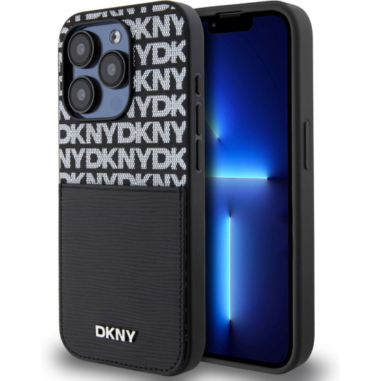 DKNY PU Leather Repeat Pattern Card Pocket kryt iPhone 14 Pro Max černý