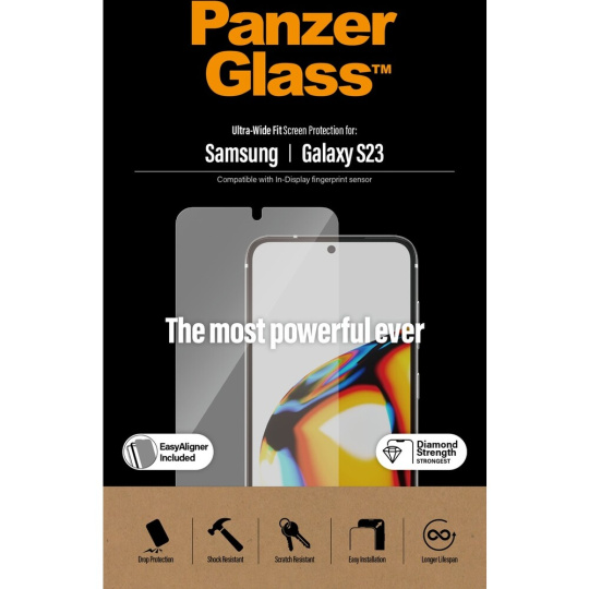 PanzerGlass™ Ultra-Wide Fit Samsung Galaxy S23/S22 s funkčním otiskem prstů a instalačním rámečkem