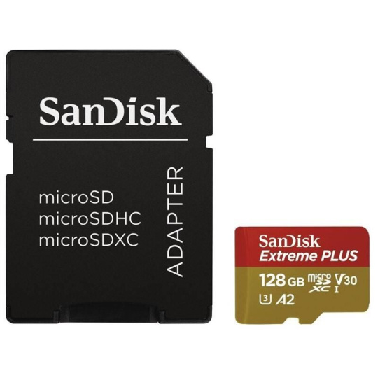 SanDisk micro SDXC karta 128GB Extreme PLUS (200 MB/s Class 10, UHS-I U3 V30) + adaptér