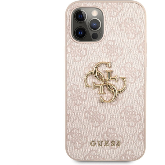 Guess PU 4G Metal Logo kryt iPhone 12/12 Pro růžový