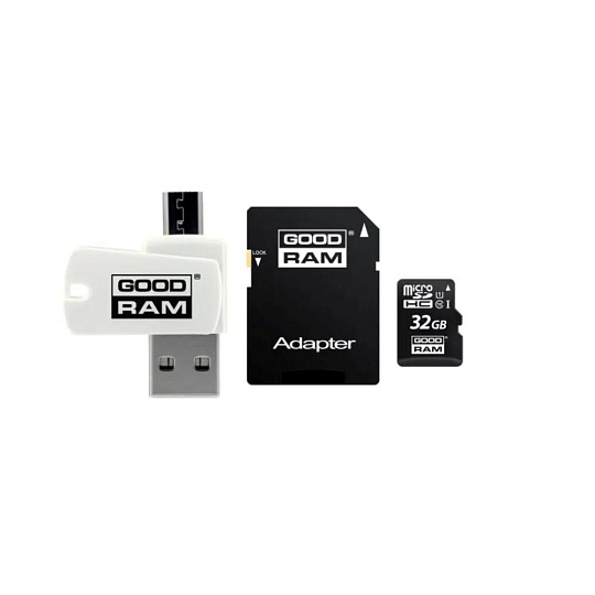GOODRAM microSDHC karta 32GB M1A4 All-in-one (R:100/W:10 MB/s), UHS-I Class 10, U1 + Adapter + OTG card reader/čtečka