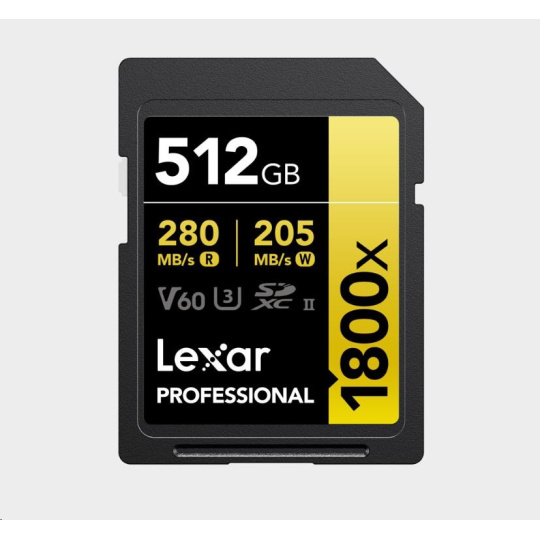 Lexar SDXC Pro 1800x U3 UHS-II R280/W210 (V60) 512GB Lexar SDXC Pro 1800x U3 UHS-II R280/W210 (V60) 512GB