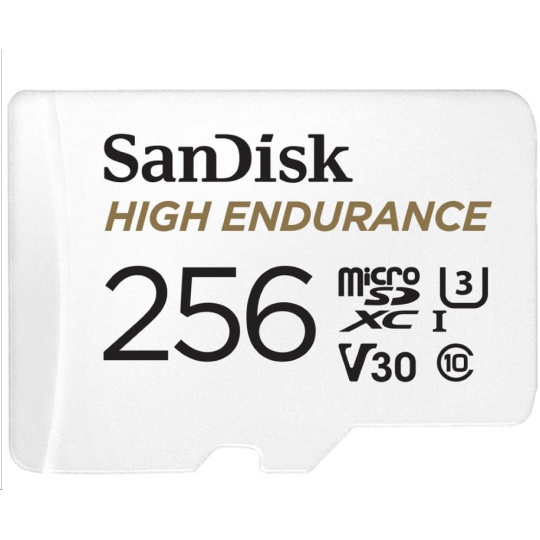 SanDisk MicroSDXC karta 256GB High Endurance (R:100/W:40 MB/s, Class 10, U3 V30) + adaptér