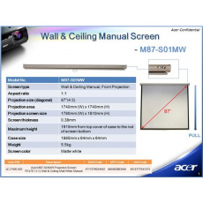 ACER Projekční plátno M87-S01MW, 70x70" Wall & Ceiling Matt White, Manual Projection Screen