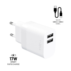 FIXED nabíječka s USB-A/USB-C kabelem, 1 m, 17W, bílá