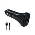 WG - Autonabíječka 2x USB, Quick Charge 3.0 5,4 A, + kabel USB-A na Lightning MFI, černá