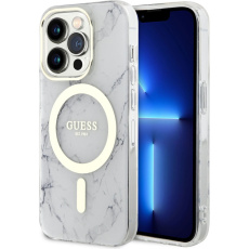 Guess IML Marble MagSafe kryt iPhone 13 Pro bílý