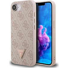 Guess PU 4G Strass Triangle Metal Logo kryt iPhone 17e/16e růžový