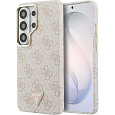 Guess PU Leather 4G Strass Triangle Logo Gold Frame Magnetic kryt Samsung Galaxy S26 Ultra růžový