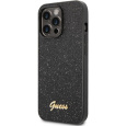 Guess PC/TPU Glitter Flakes Metal Logo kryt iPhone 14 Pro Max černý