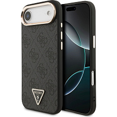 Guess PU Leather 4G Triangle Logo Gold Frame MagSafe kryt iPhone Air černý