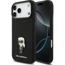 Karl Lagerfeld Liquid Silicone Metal Ikonik kryt iPhone 17 Pro Max černý
