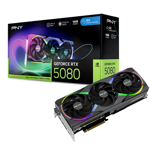 PNY VGA Nvidia GeForce RTX 5080 16GB ARGB OC Triple Fan, RTX 5080 OC, 16GB GDDR7, 3xDP, 1xHDMI