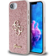 Guess PU Fixed Glitter 4G Metal Logo kryt iPhone 16e růžový