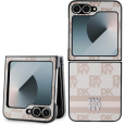 DKNY PU Leather Checkered Pattern and Stripe kryt Samsung Galaxy Z Flip 6 růžový