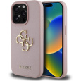 Guess PU Grained 4G Metal Logo kryt iPhone 15 Pro růžový