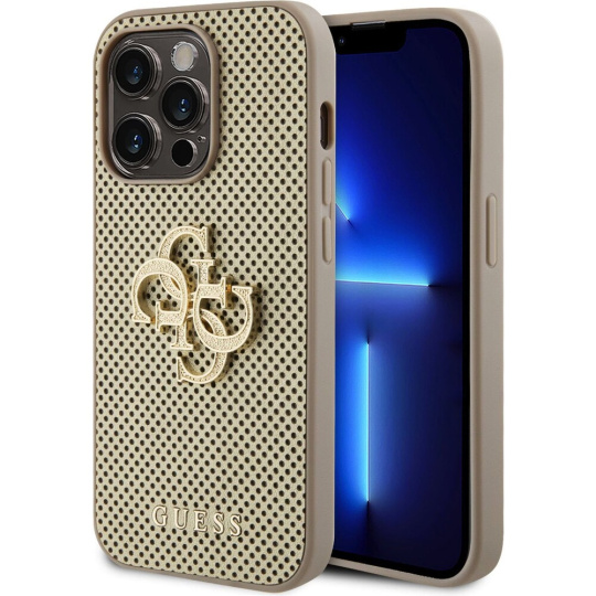 Guess PU Perforated 4G Glitter Metal Logo kryt iPhone 15 Pro zlatý