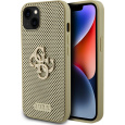 Guess PU Perforated 4G Glitter Metal Logo kryt iPhone 15 zlatý