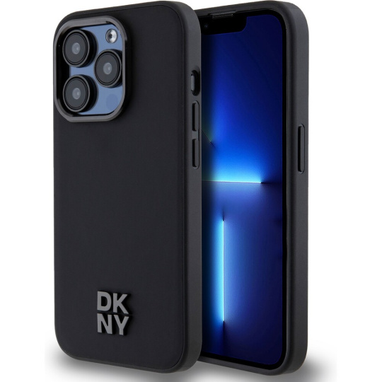 DKNY PU Leather Stack Logo Magsafe kryt iPhone 15 Pro Max černý