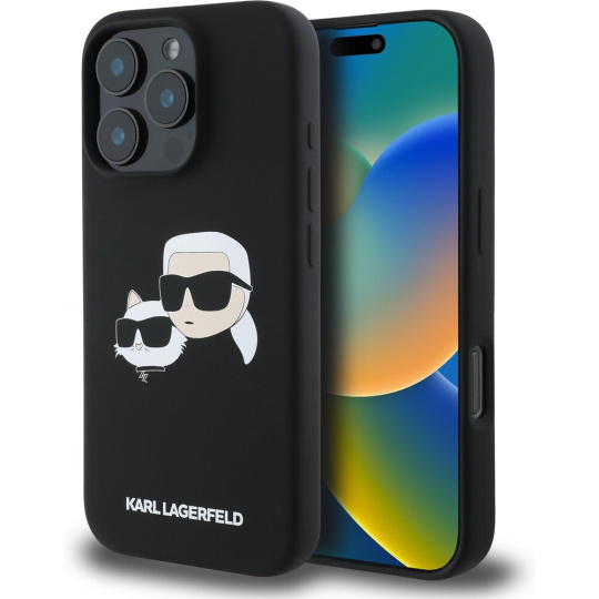 Karl Lagerfeld Liquid Silicone Double Heads MagSafe kryt iPhone 16 Pro černý