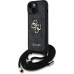 Guess PU 4G Metal Logo Crossbody popruh kryt iPhone 15 černý