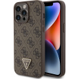 Guess PU 4G Strass Triangle Metal Logo kryt iPhone 15 Pro Max hnědý