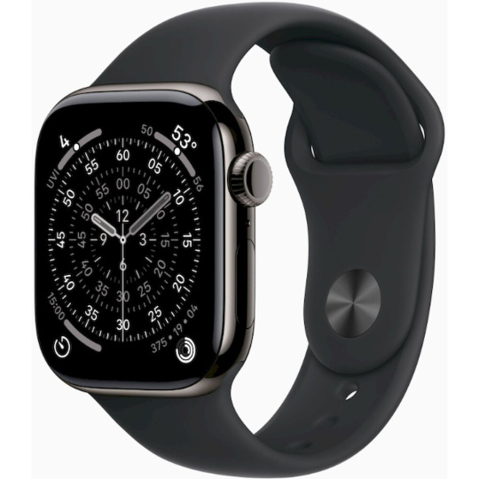 Apple Watch Series 11 Cellular (42mm) Břidlicově šedý titan s černým sportovním řemínkem S/M Apple Watch Series 11 Cellular (42mm) Břidlicově šedý titan s černým sportovním řemínkem S/M