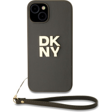 DKNY PU Leather Stack Logo Wrist Strap kryt iPhone 14 hnědý