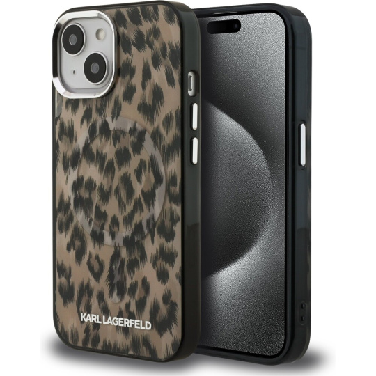Karl Lagerfeld IML Leopard MagSafe kryt iPhone 15 hnědý