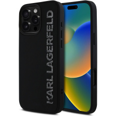 Karl Lagerfeld 3D Rubber Glitter Logo kryt iPhone 16 Pro černý