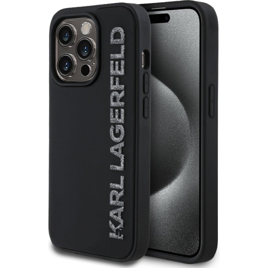 Karl Lagerfeld 3D Rubber Glitter Logo kryt iPhone 13 Pro černý