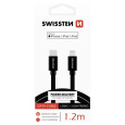 Swissten Textile kabel USB-C / Lightning MFi 1,2 M černý