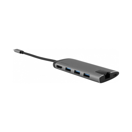 Verbatim USB-C Multiport HUB, 3x USB 3.0, 1x USB-C, HDMI, LAN, SD, microSD dokovací stanice šedá