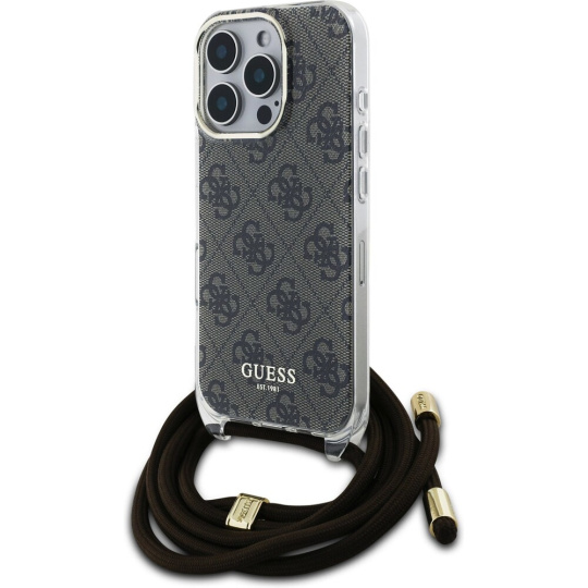 Guess IML 4G Printed Crossbody Popruh kryt iPhone 16 Pro hnědý