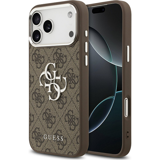 Guess PU 4G Metal Logo kryt iPhone 17 Pro Max stříbrný/hnědý