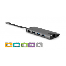 VERBATIM 49142 USB-C Multiport HUB, 3x USB 3.0, 1x USB-C, HDMI, LAN, SD, microSD, šedá dokovací stanice