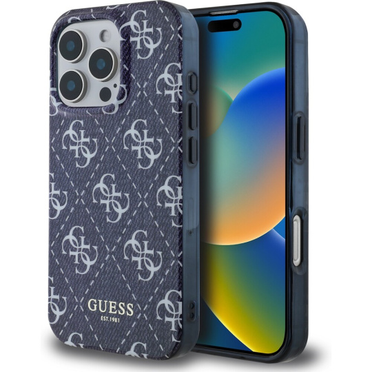 Guess IML Denim Effect MagSafe kryt pro iPhone 16 Pro tmavě modrý