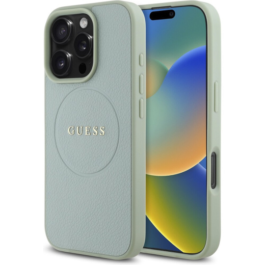 Guess PU Grained Classic Logo MagSafe kryt iPhone 16 Pro zelený