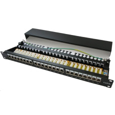 19" Patch panel XtendLan 24port, STP, Cat6, krone, černý - LED vyhledávání