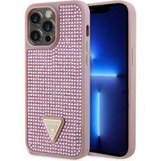 Guess Rhinestones Triangle Metal Logo Kryt pro iPhone 15 Pro Max růžový