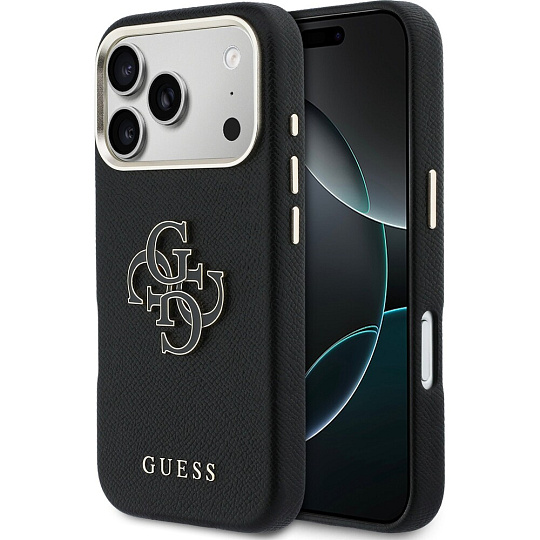 Guess PU Resin Logo kryt iPhone 17 Pro Max černý