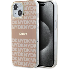 DKNY PC/TPU Repeat Pattern Tonal Stripe Magsafe kryt iPhone 15 růžový