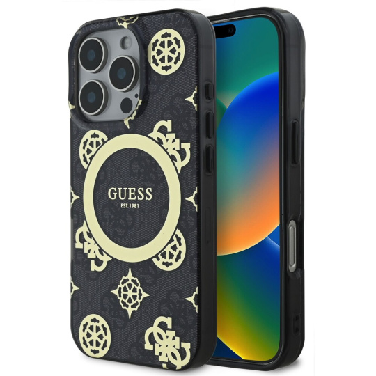 Guess IML 4G Peony MagSafe kryt pro iPhone 16 Pro černý